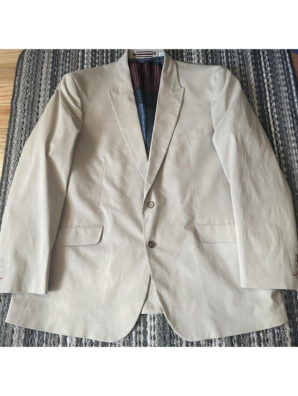 Robert Graham Mens Tan Khaki Cotton Spandex Blazer Sport Coat Classic Fit Sz 48R